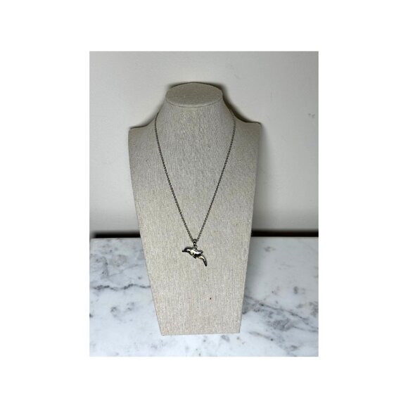 Dolphin Pendant Necklace With Abalone Inlay On Silver Chain - Picture 4 of 6